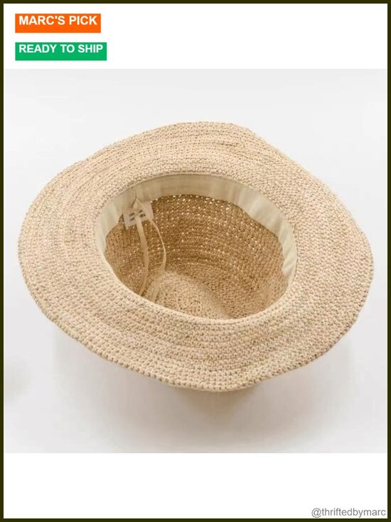 Raffia Straw Wide Brim Sun Hat UPF 50+ Panama Fedora Beach Travel Hat main image 5